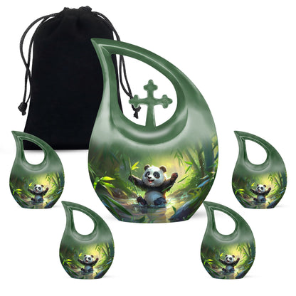 Green Personalized Panda Memorial Urn for Human Ashes - 10-inch, 200 cu in - Yatskia