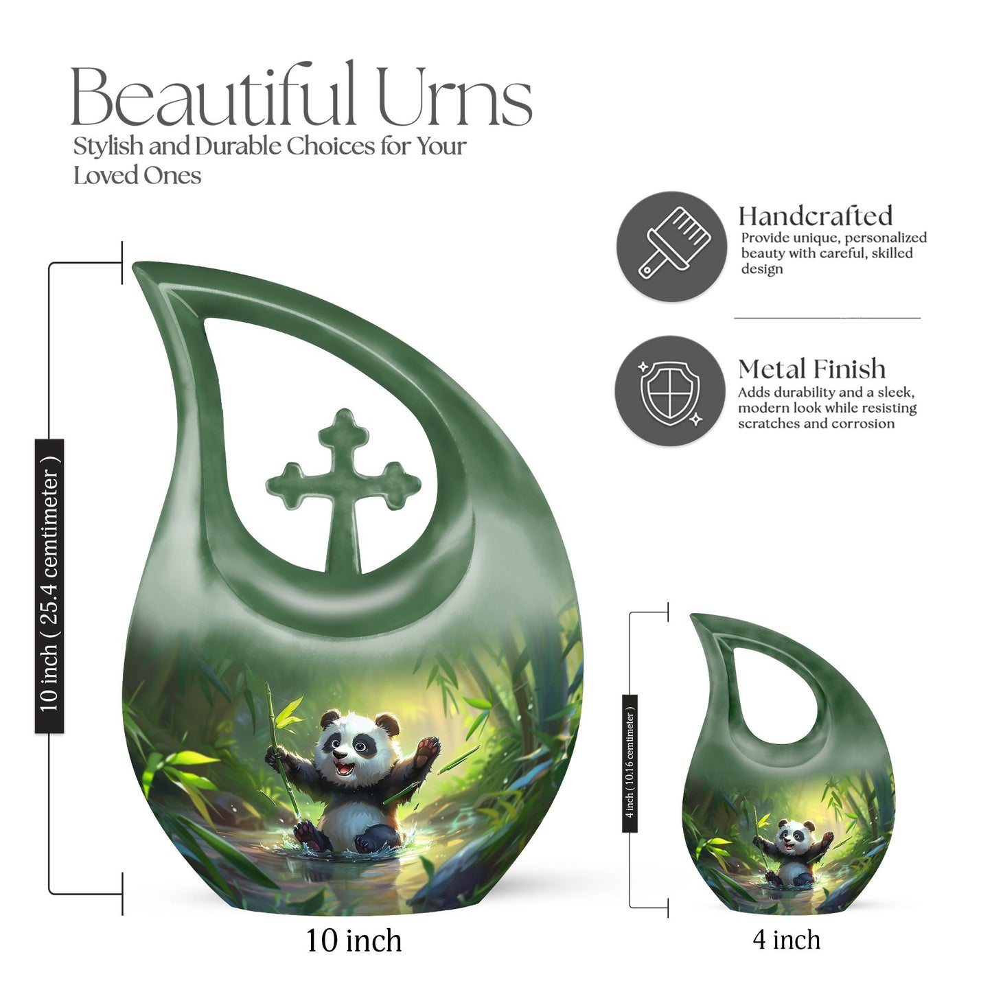 10-inch Panda-themed Cross Drop Design Urn 