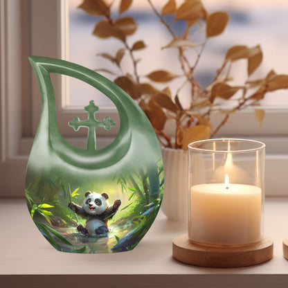 10-inch Panda-themed Cross Drop Design Urn 