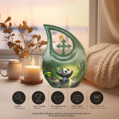 10-inch Panda-themed Cross Drop Design Urn 