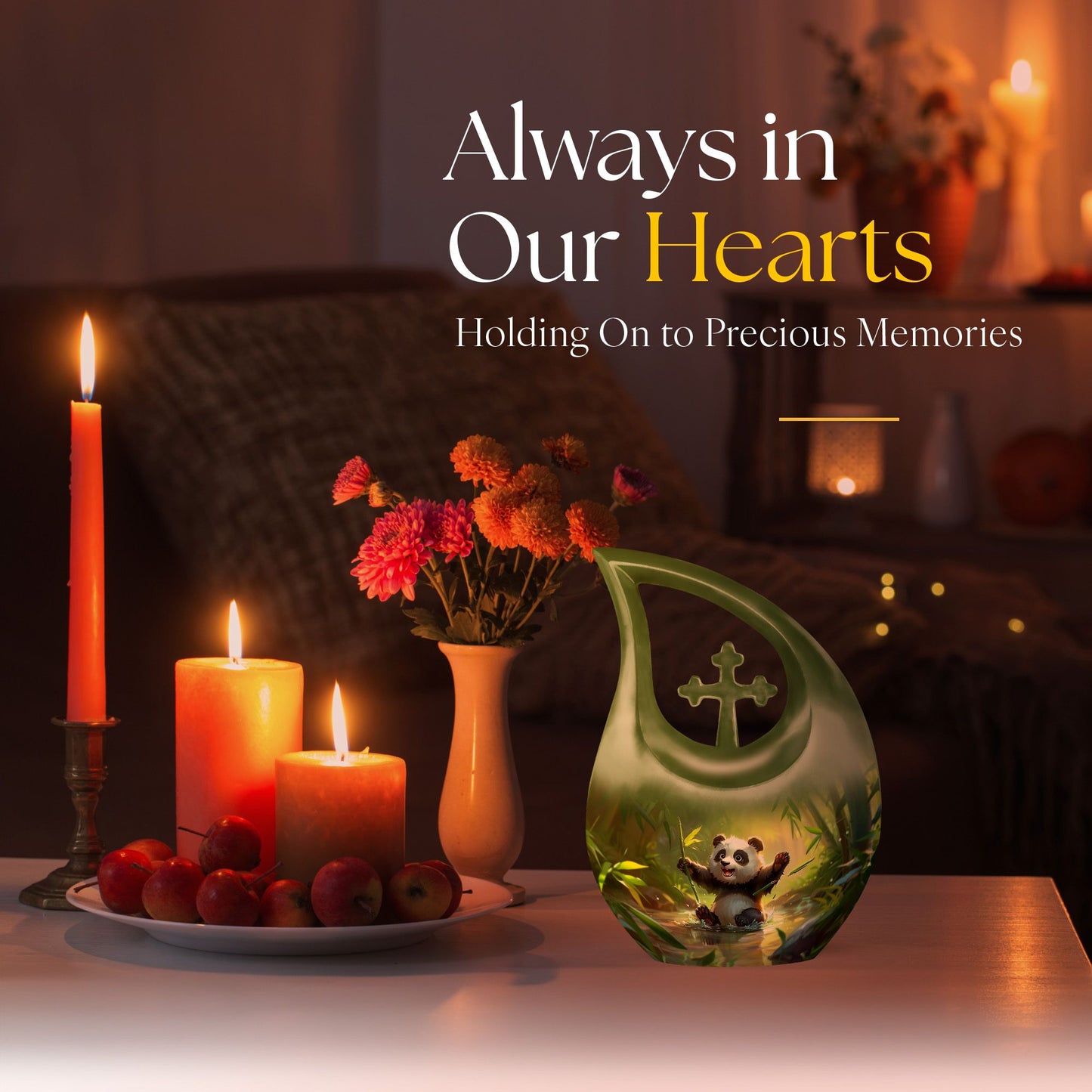 10-inch Panda-themed Cross Drop Design Urn 