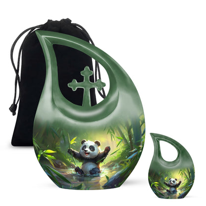 Green Personalized Panda Memorial Urn for Human Ashes - 10-inch, 200 cu in - Yatskia