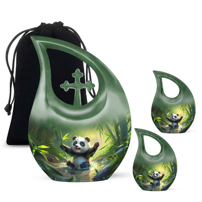 Green Personalized Panda Memorial Urn for Human Ashes - 10-inch, 200 cu in - Yatskia