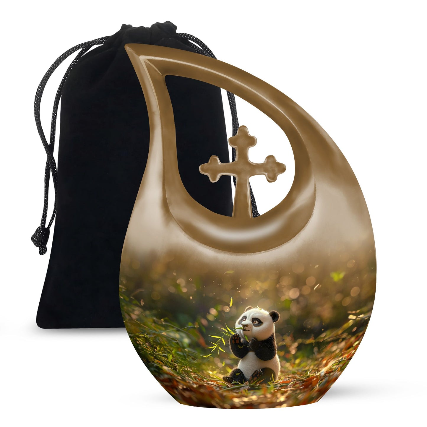 Medium-sized Panda Urn with Cross Drop design, 