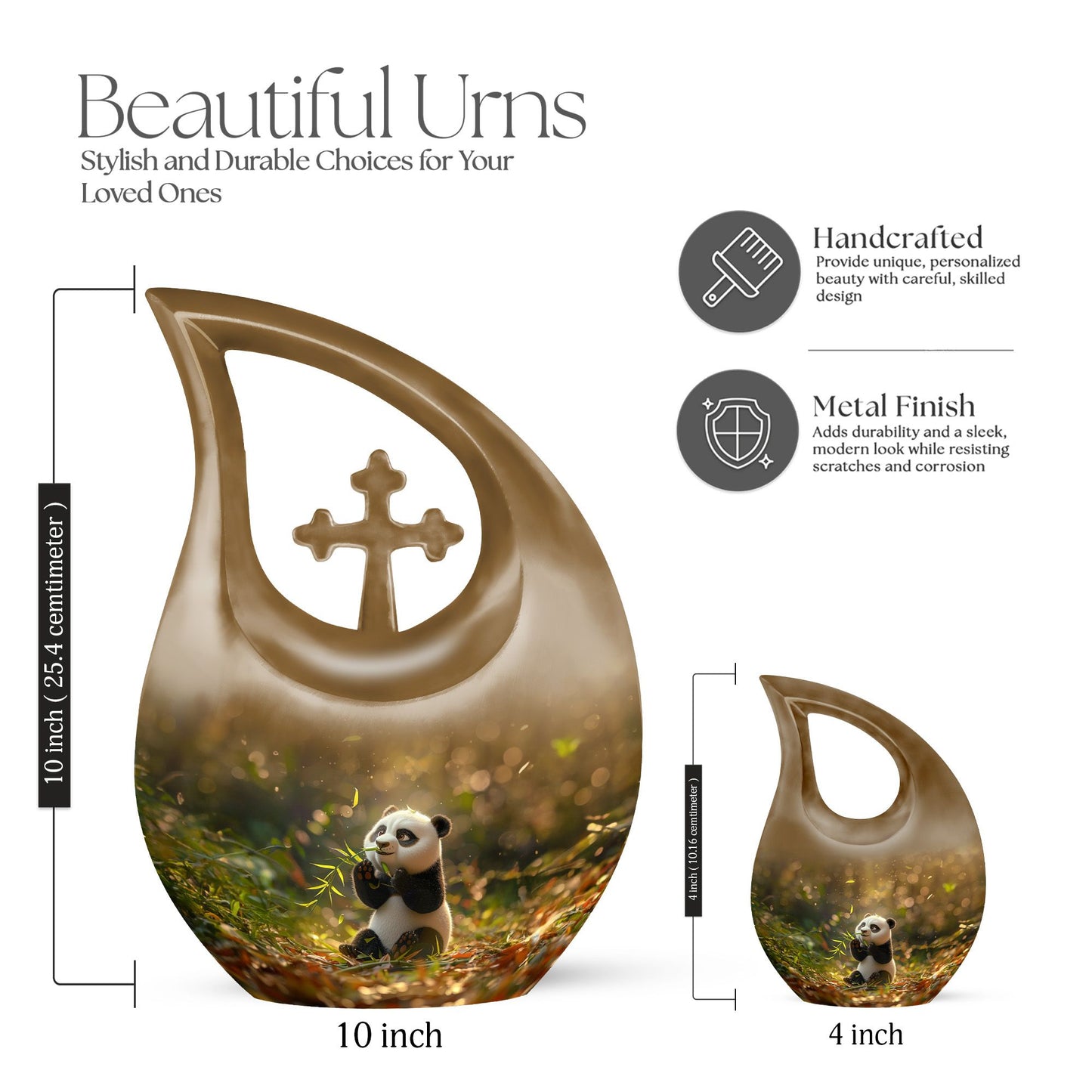 Medium-sized Panda Urn with Cross Drop design, 
