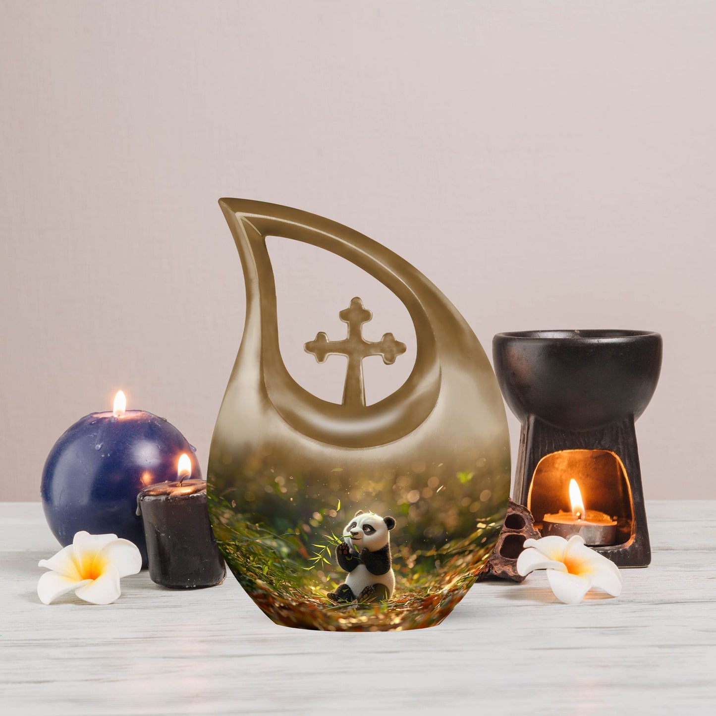 Medium-sized Panda Urn with Cross Drop design, 