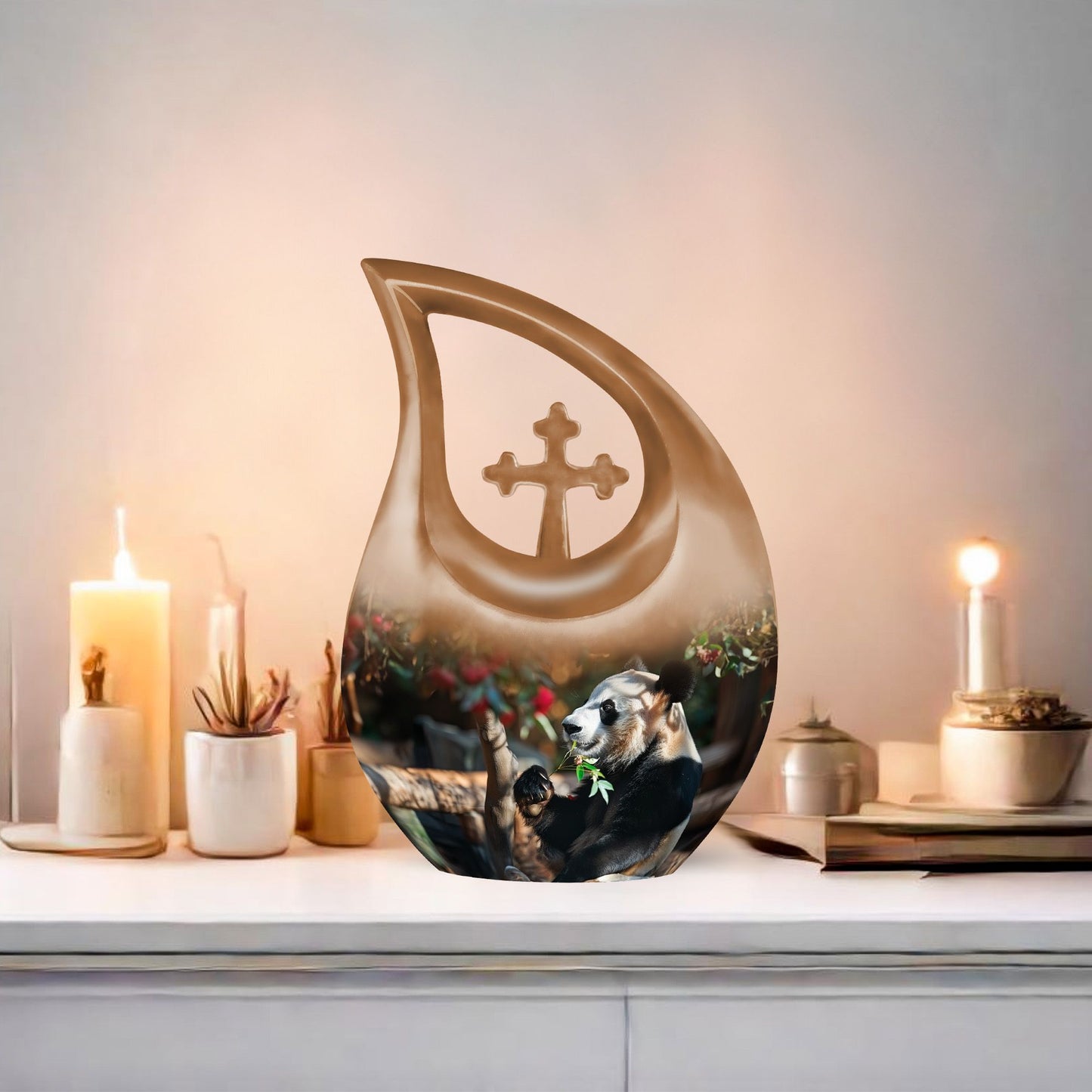 10-inch Panda themed Cross Drop Memorial Urn.