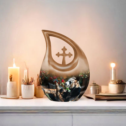10-inch Panda themed Cross Drop Memorial Urn.