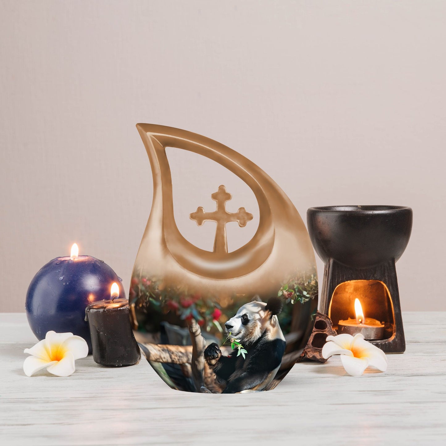10-inch Panda themed Cross Drop Memorial Urn.