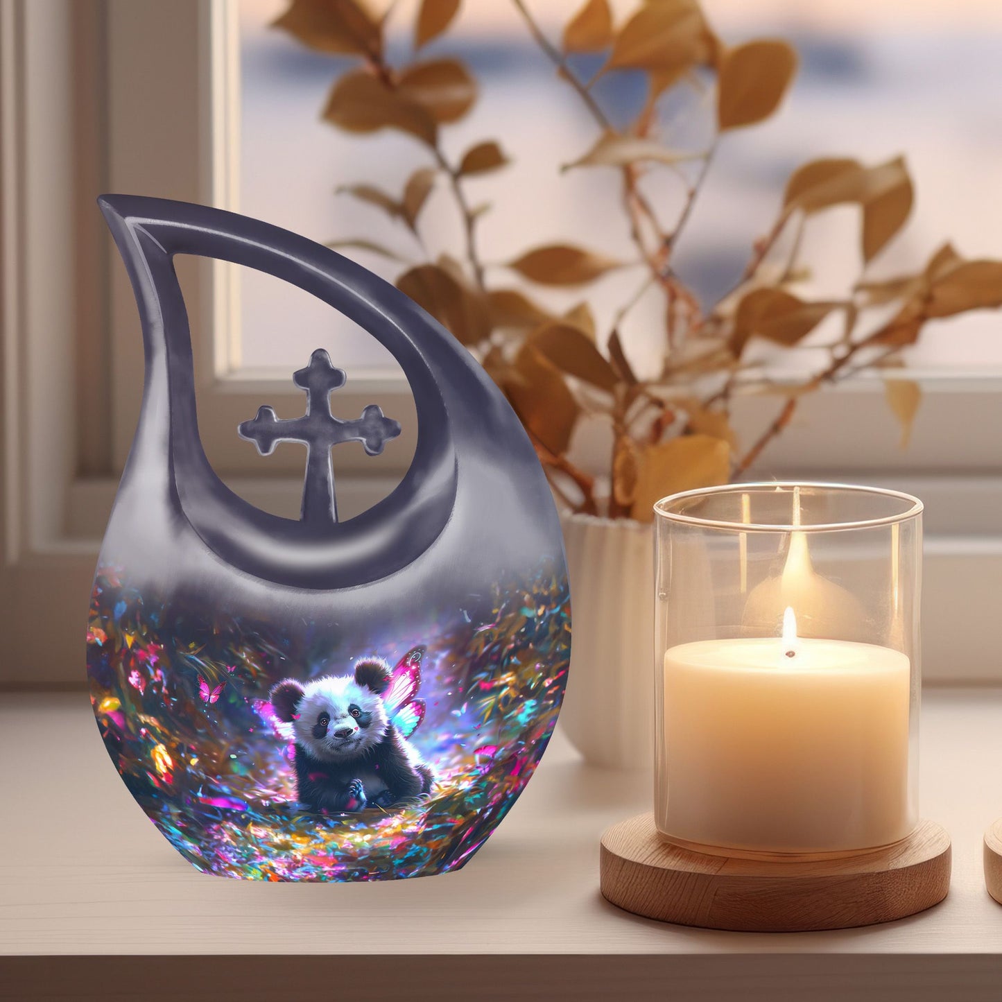 10-inch Panda Cross Drop memorial urn