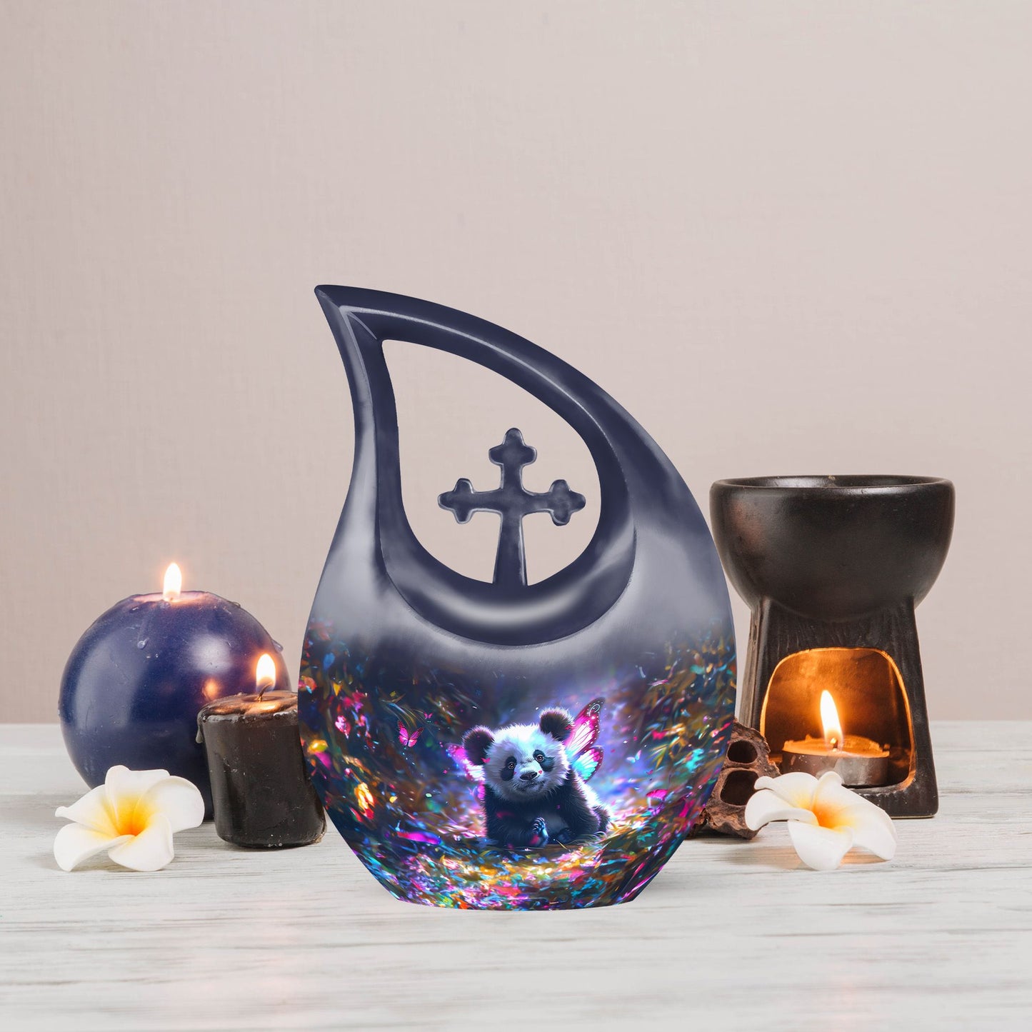 10-inch Panda Cross Drop memorial urn