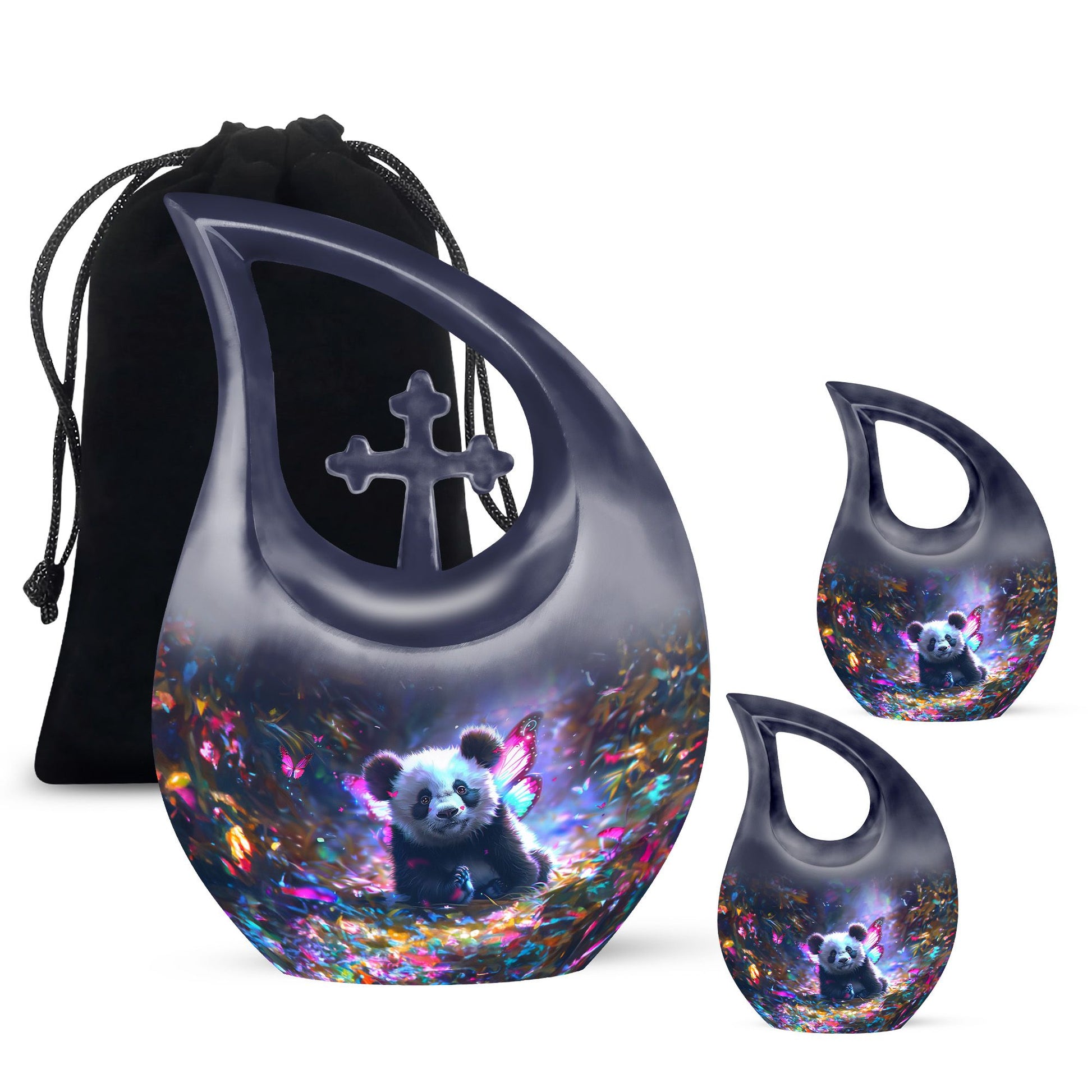 Panda Theme Large Urn With 2 Keepsake Urn