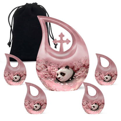 Pink Personalized Panda Cremation Urn for Human Ashes - 10-inch, 200 cu in - Yatskia