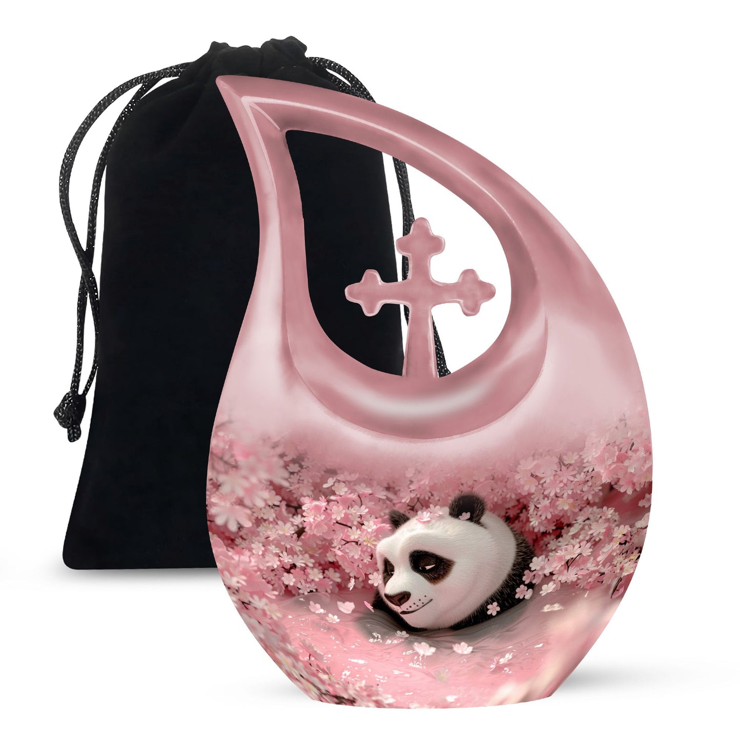 Pink Personalized Panda Cremation Urn for Human Ashes - 10-inch, 200 cu in - Yatskia