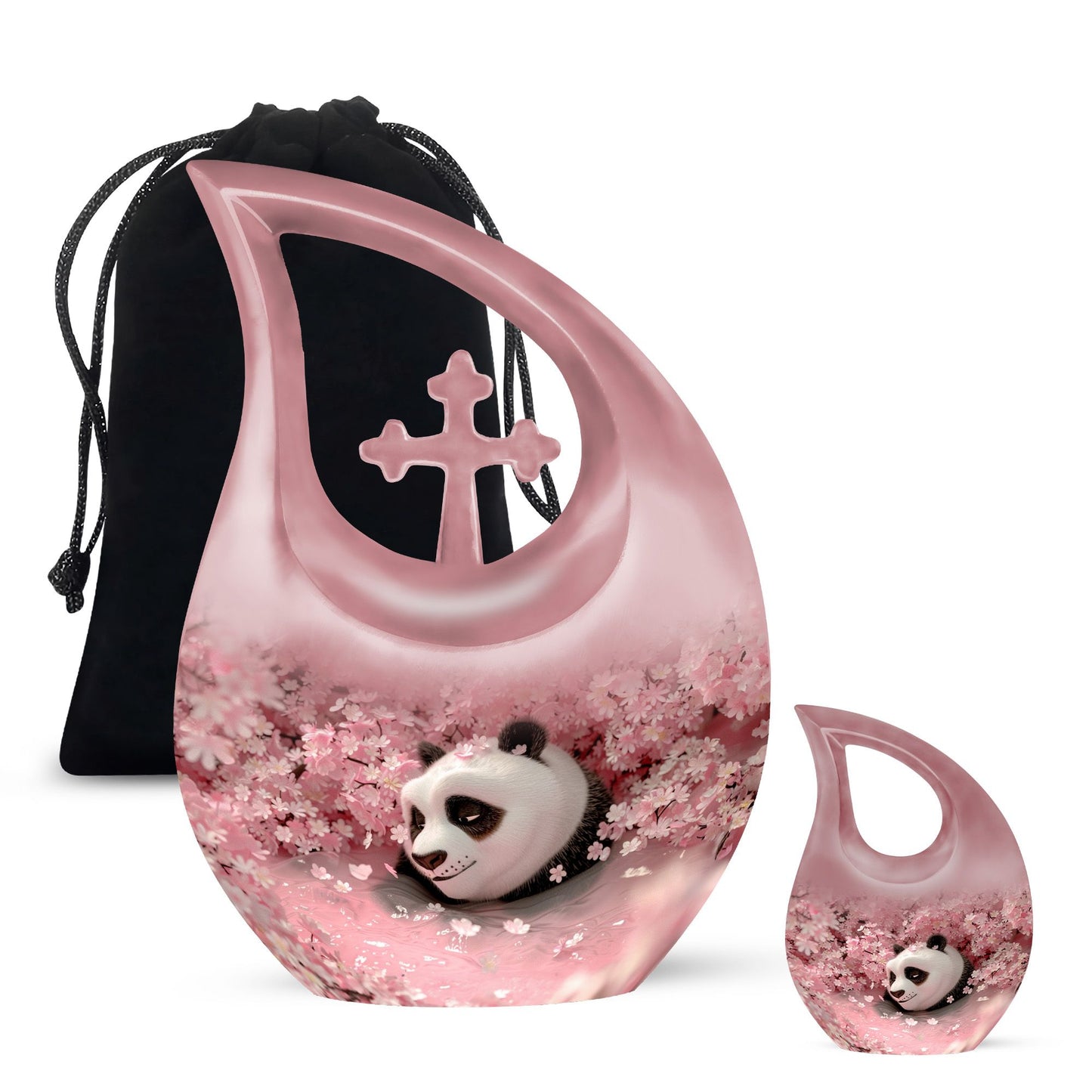 Pink Personalized Panda Cremation Urn for Human Ashes - 10-inch, 200 cu in - Yatskia