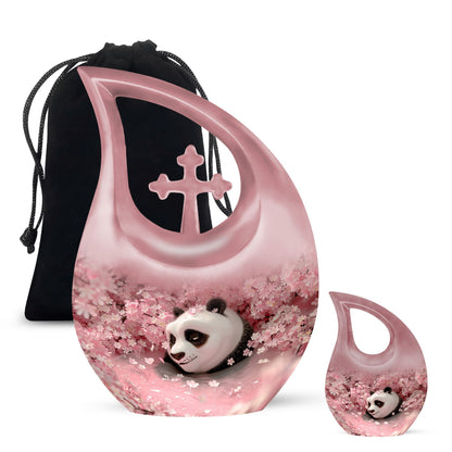 Pink Personalized Panda Cremation Urn for Human Ashes - 10-inch, 200 cu in - Yatskia