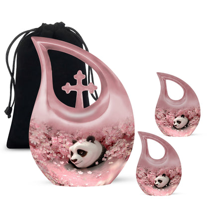 Pink Personalized Panda Cremation Urn for Human Ashes - 10-inch, 200 cu in - Yatskia