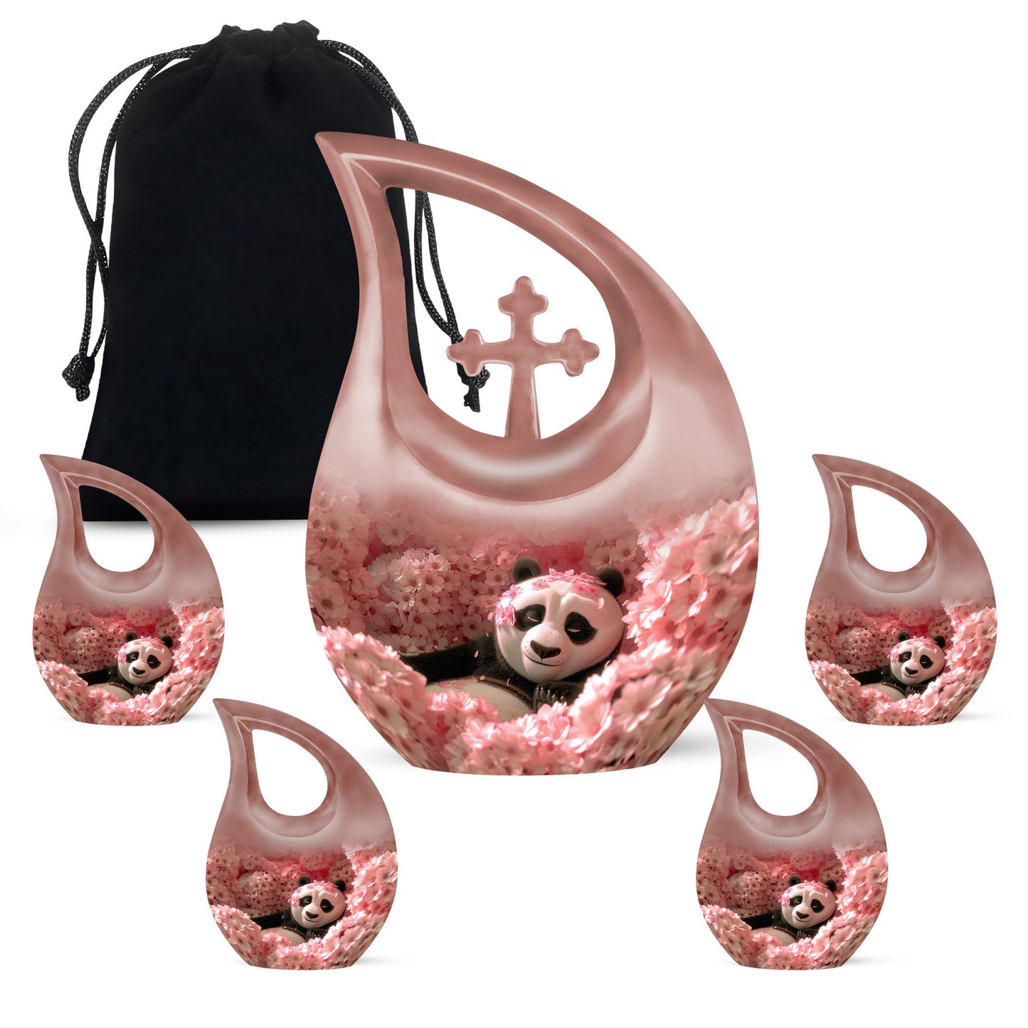 10-inch Panda-themed Cross Drop Urn 