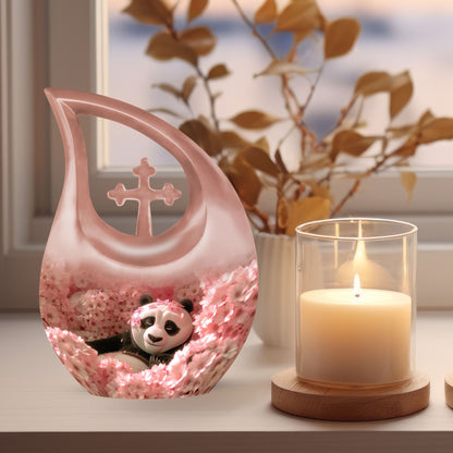 10-inch Panda-themed Cross Drop Urn 