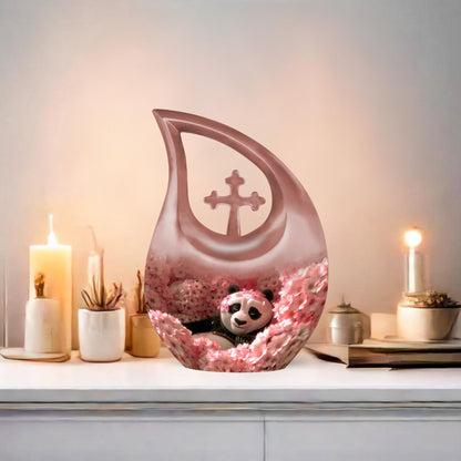 10-inch Panda-themed Cross Drop Urn 