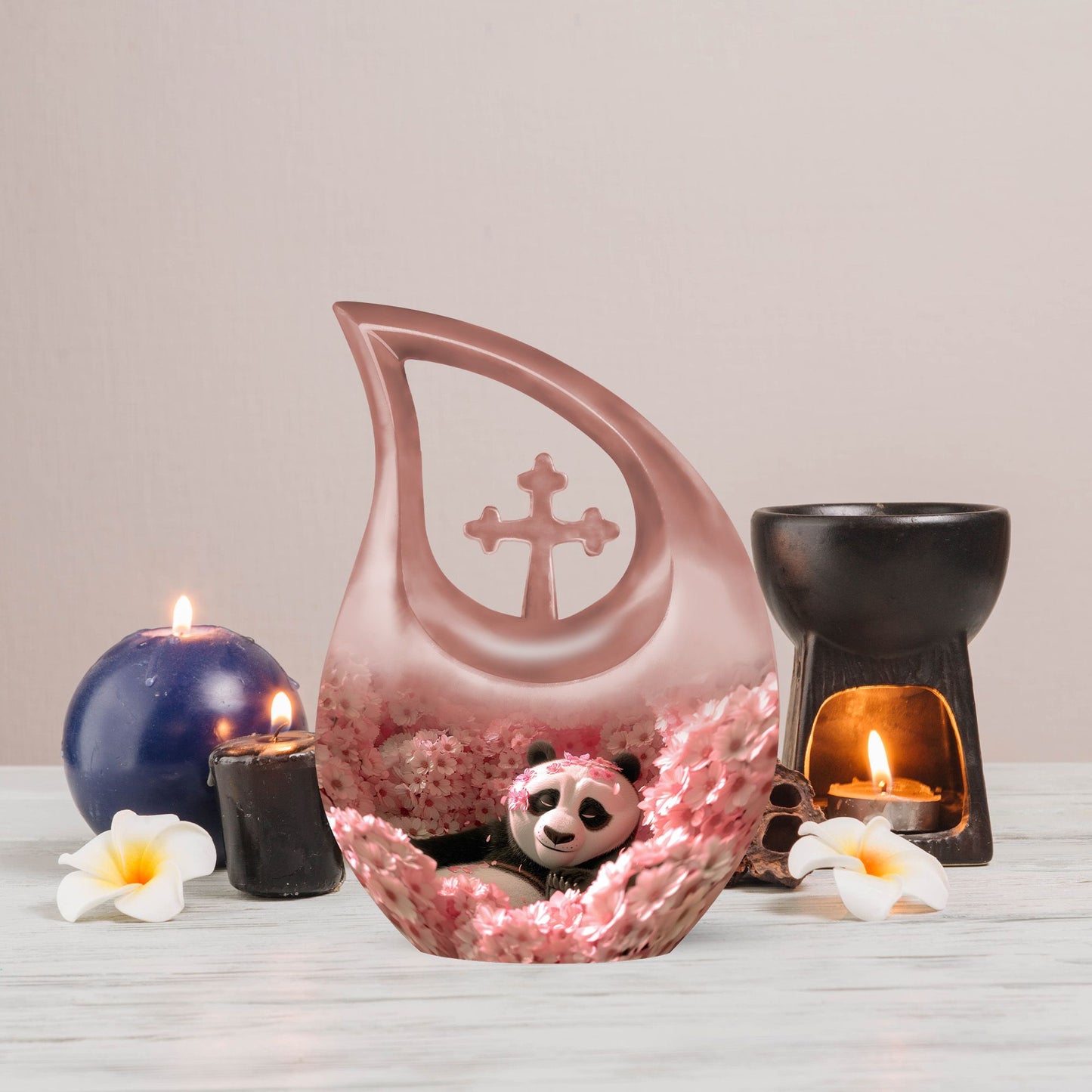 10-inch Panda-themed Cross Drop Urn 