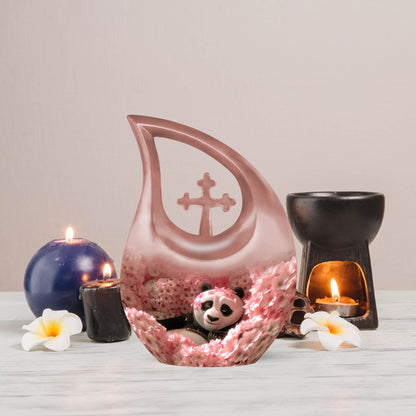 10-inch Panda-themed Cross Drop Urn 
