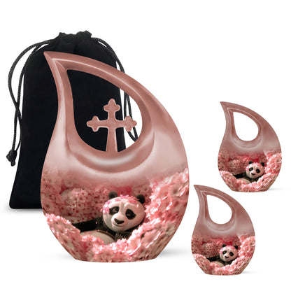 10-inch Panda-themed Cross Drop Urn 