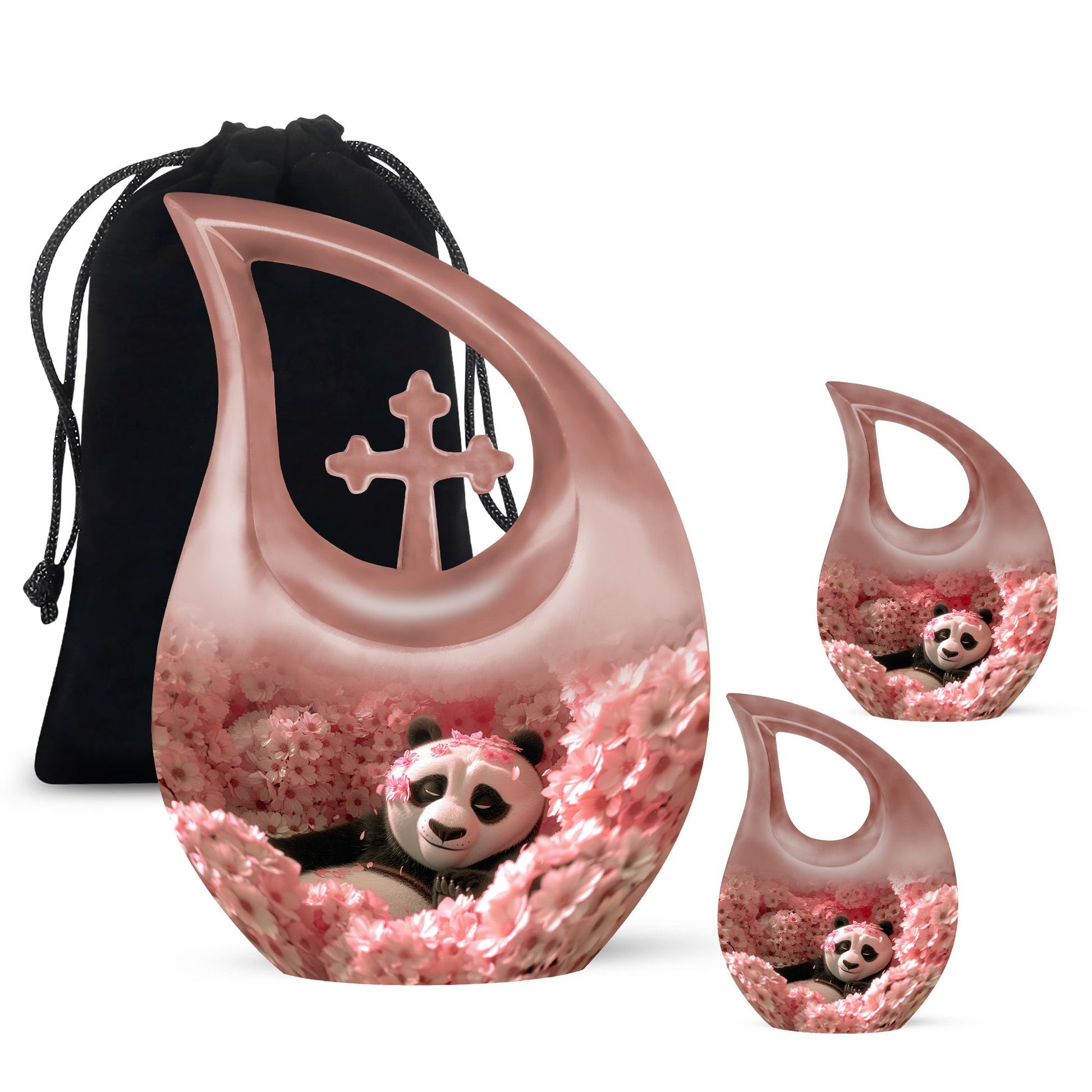 Panda Theme Large Urn With 2 Keepsake Urn