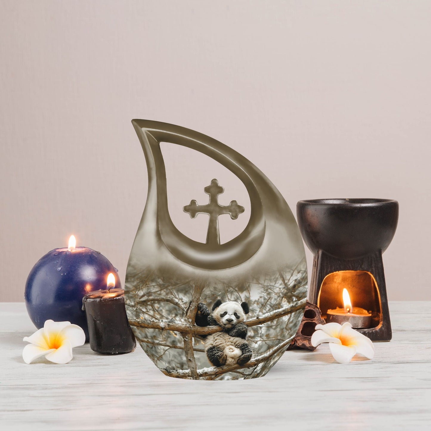 10-inch Panda Urn with cross drop urn