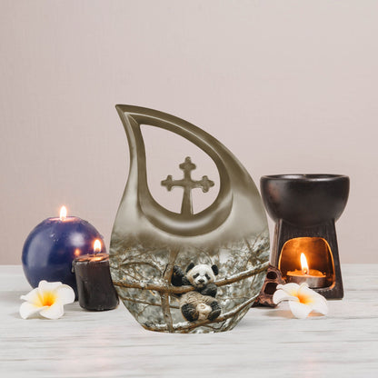 10-inch Panda Urn with cross drop urn