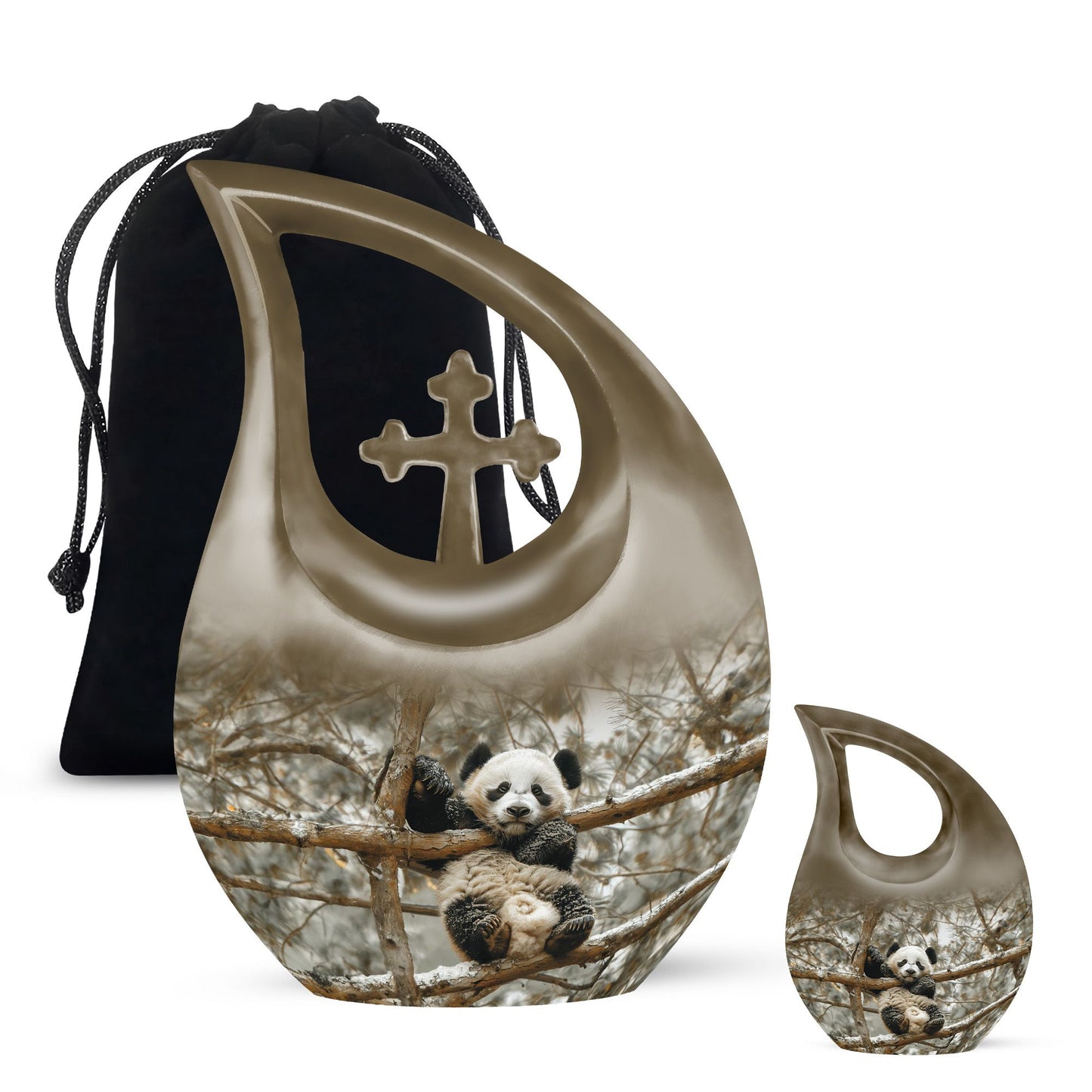 10-inch Panda Urn with cross drop urn