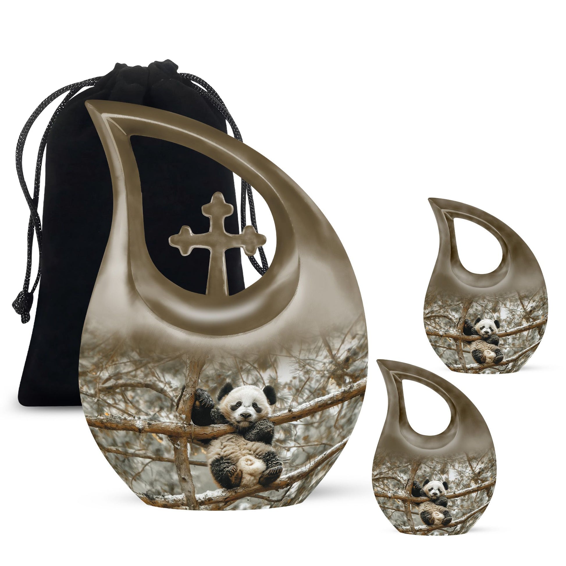 Panda Theme Large Urn With 2 Keepsake Urn