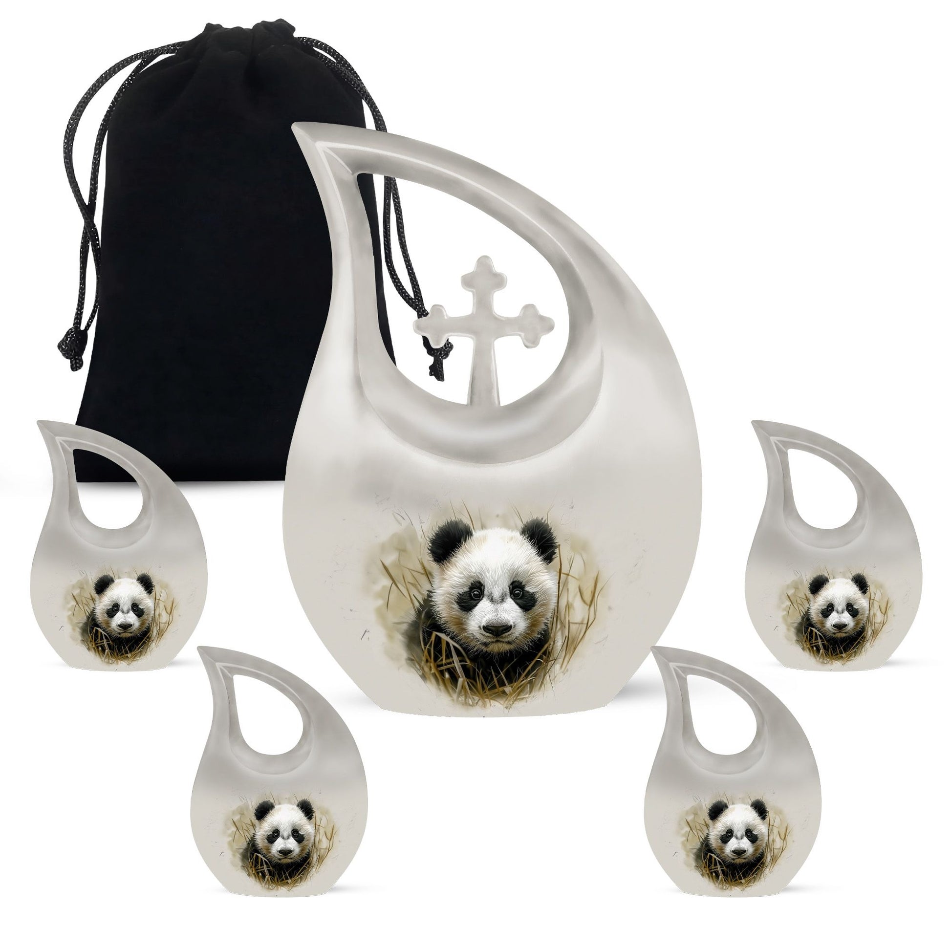 Panda Theme Large Urn With 4 Keepsake Urn