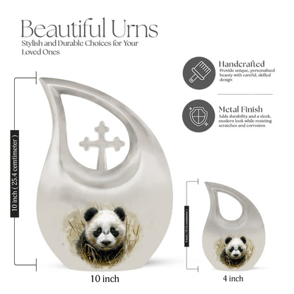 10-inch Panda themed Cross Drop Aluminium Urn 