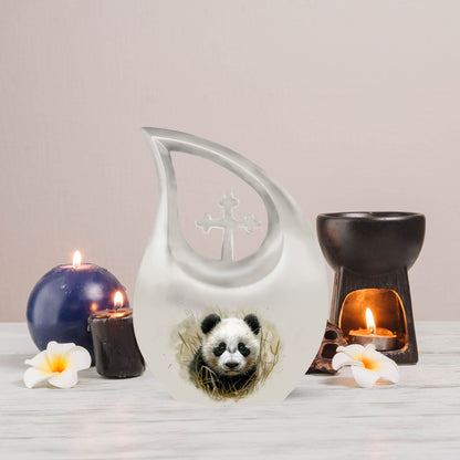 10-inch Panda themed Cross Drop Aluminium Urn 
