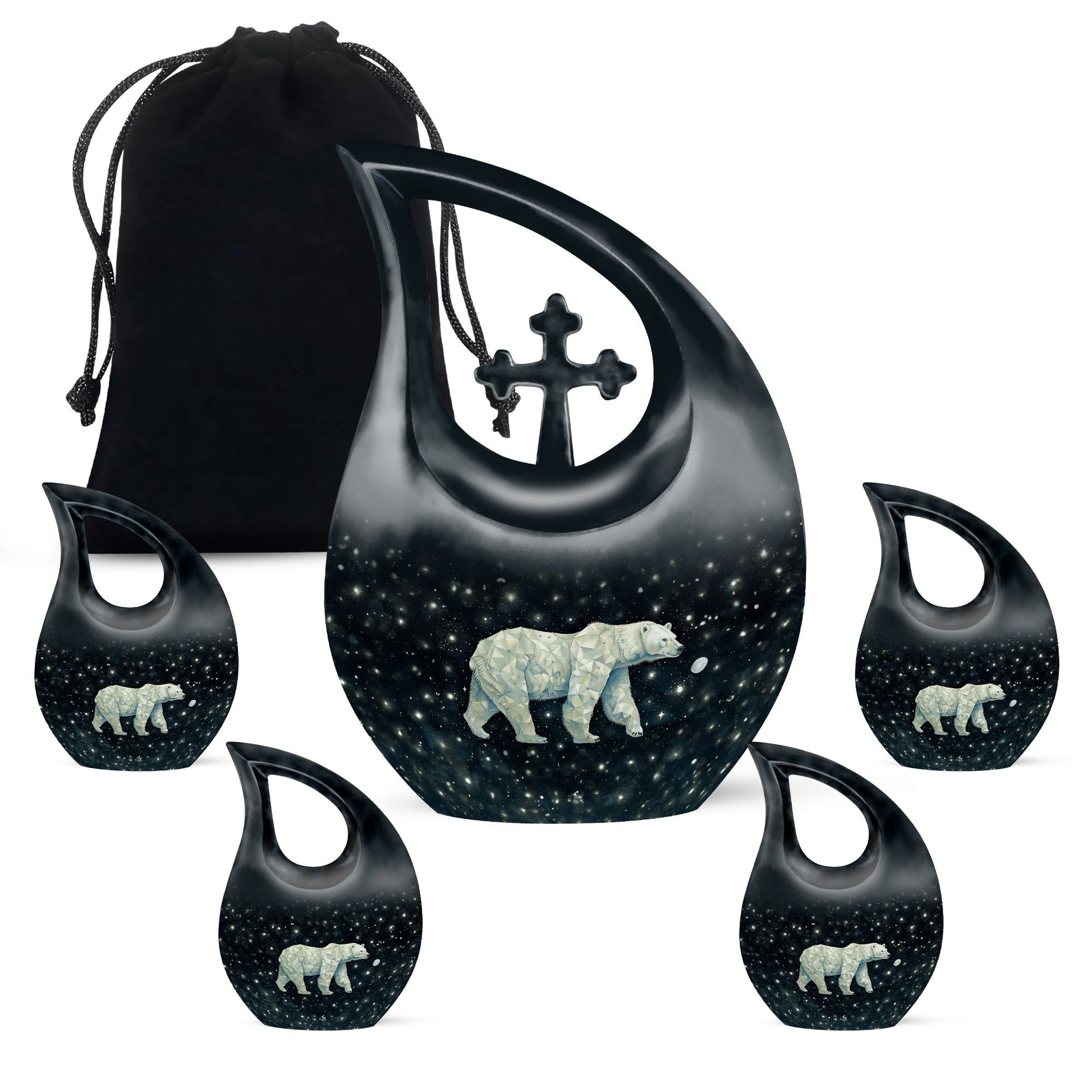 Polar Bear Theme Large Urn With 4 Keepsake Urn