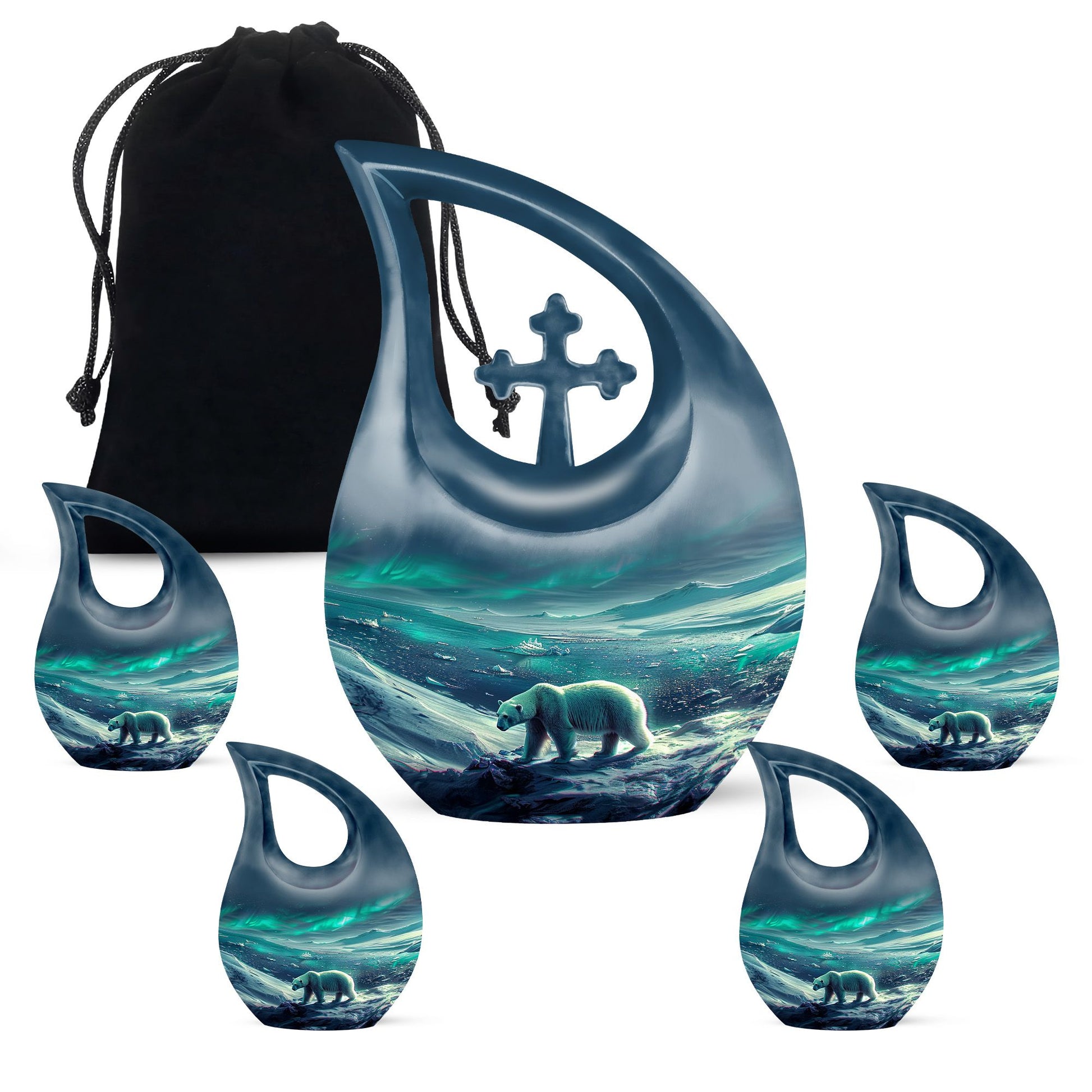 Polar Bear Theme Large Urn With 4 Keepsake Urn