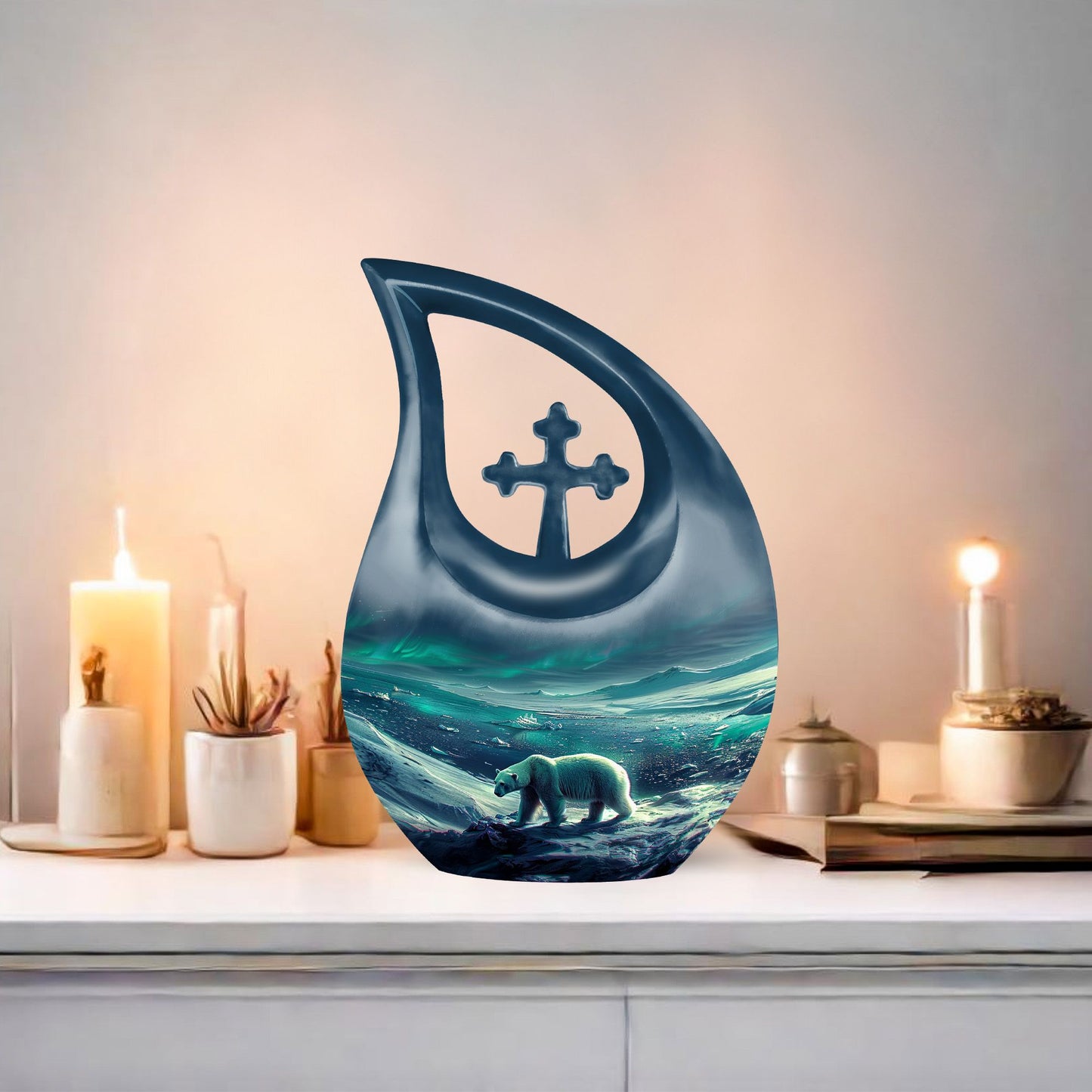 10-inch Polar Bear themed Cross-Drop personalized urn