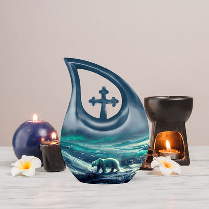 10-inch Polar Bear themed Cross-Drop personalized urn