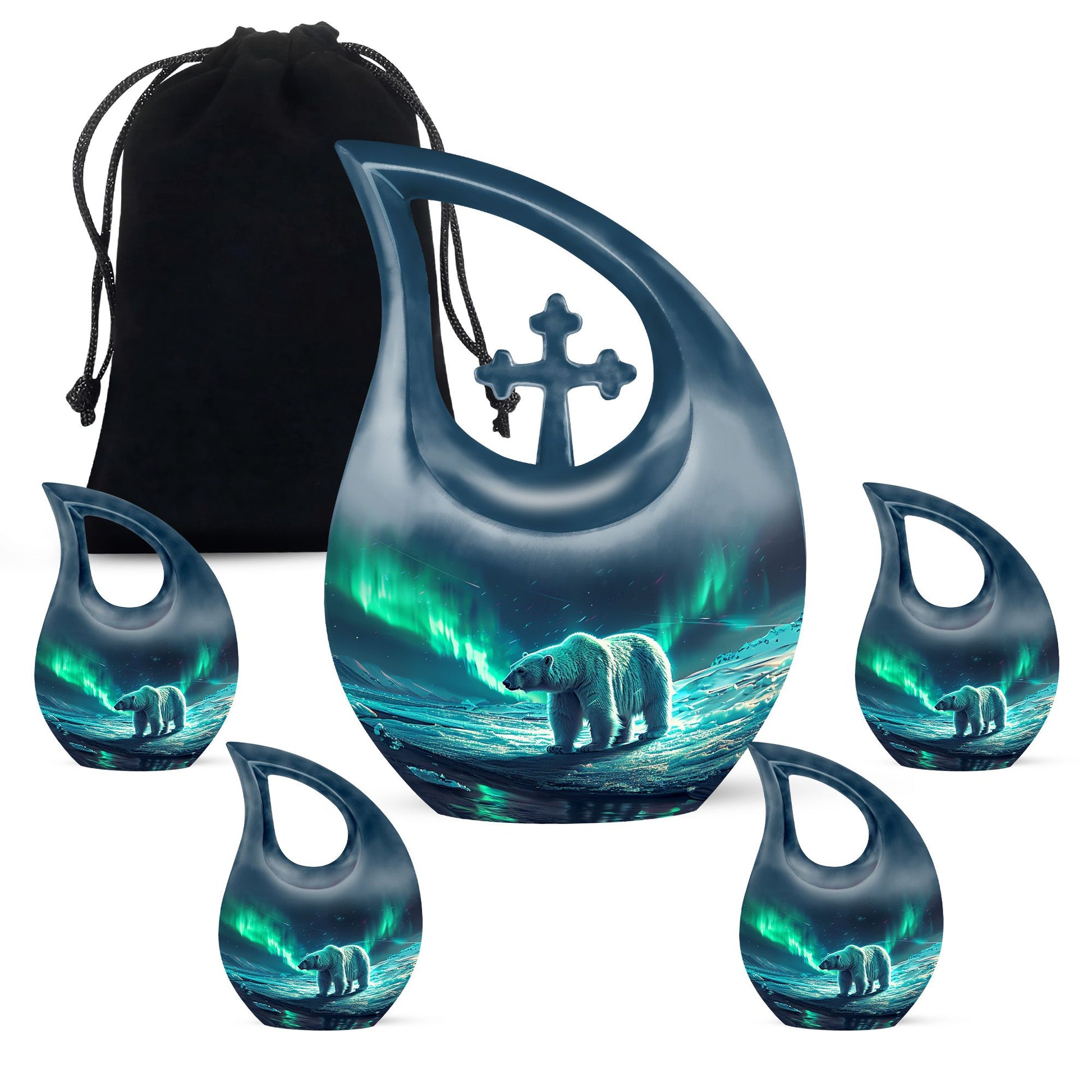 Polar Bear Theme Large Urn With 4 Keepsake Urn