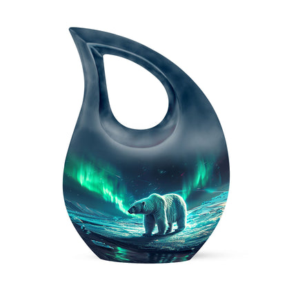 10-inch Polar Bear Urn with Cross Drop design, 