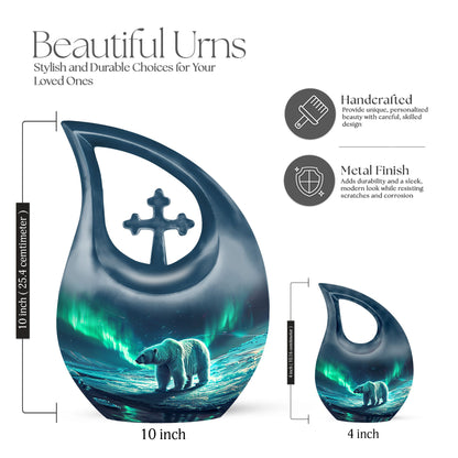 10-inch Polar Bear Urn with Cross Drop design, 