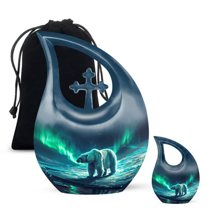 10-inch Polar Bear Urn with Cross Drop design, 