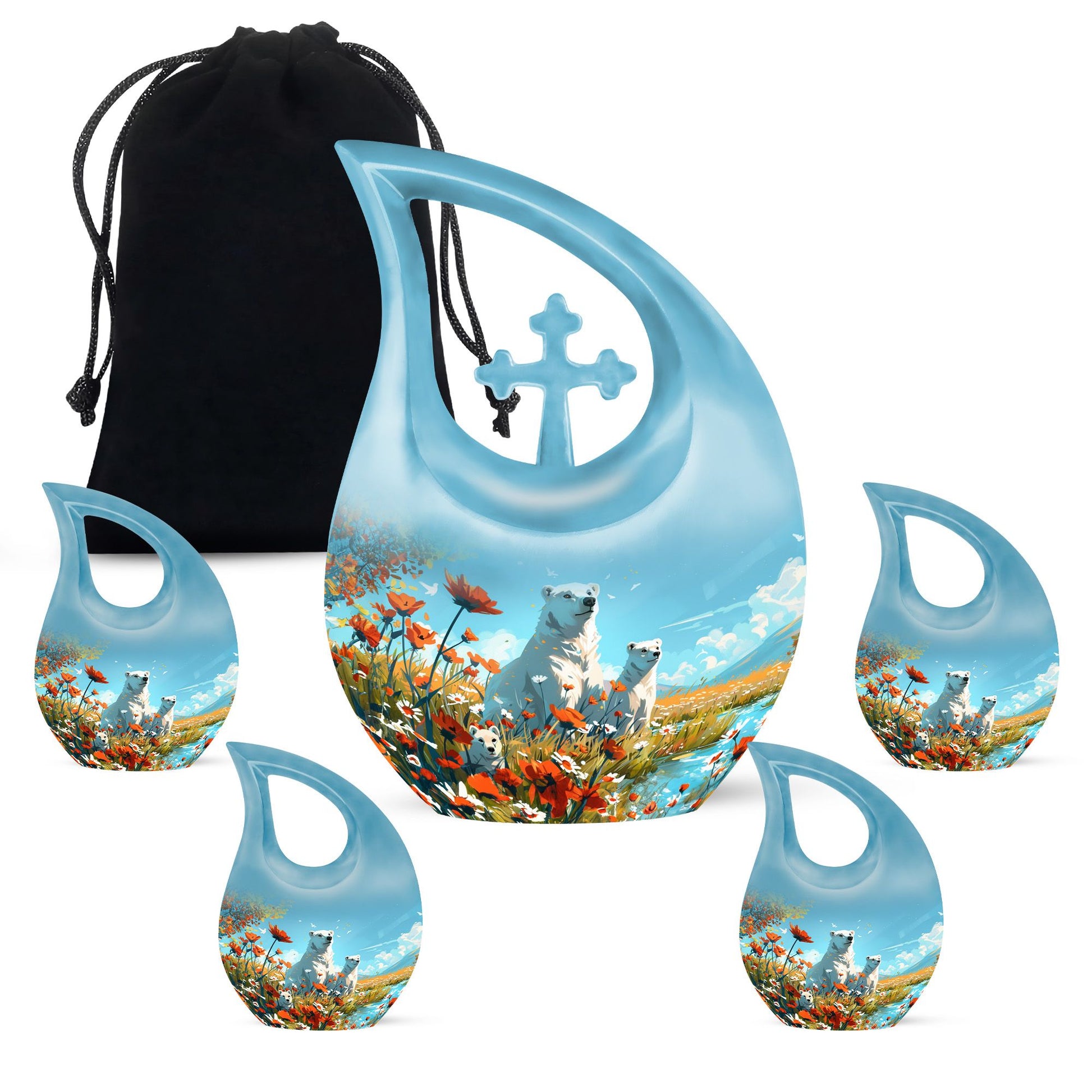 Polar Bear Theme Large Urn With 4 Keepsake Urn