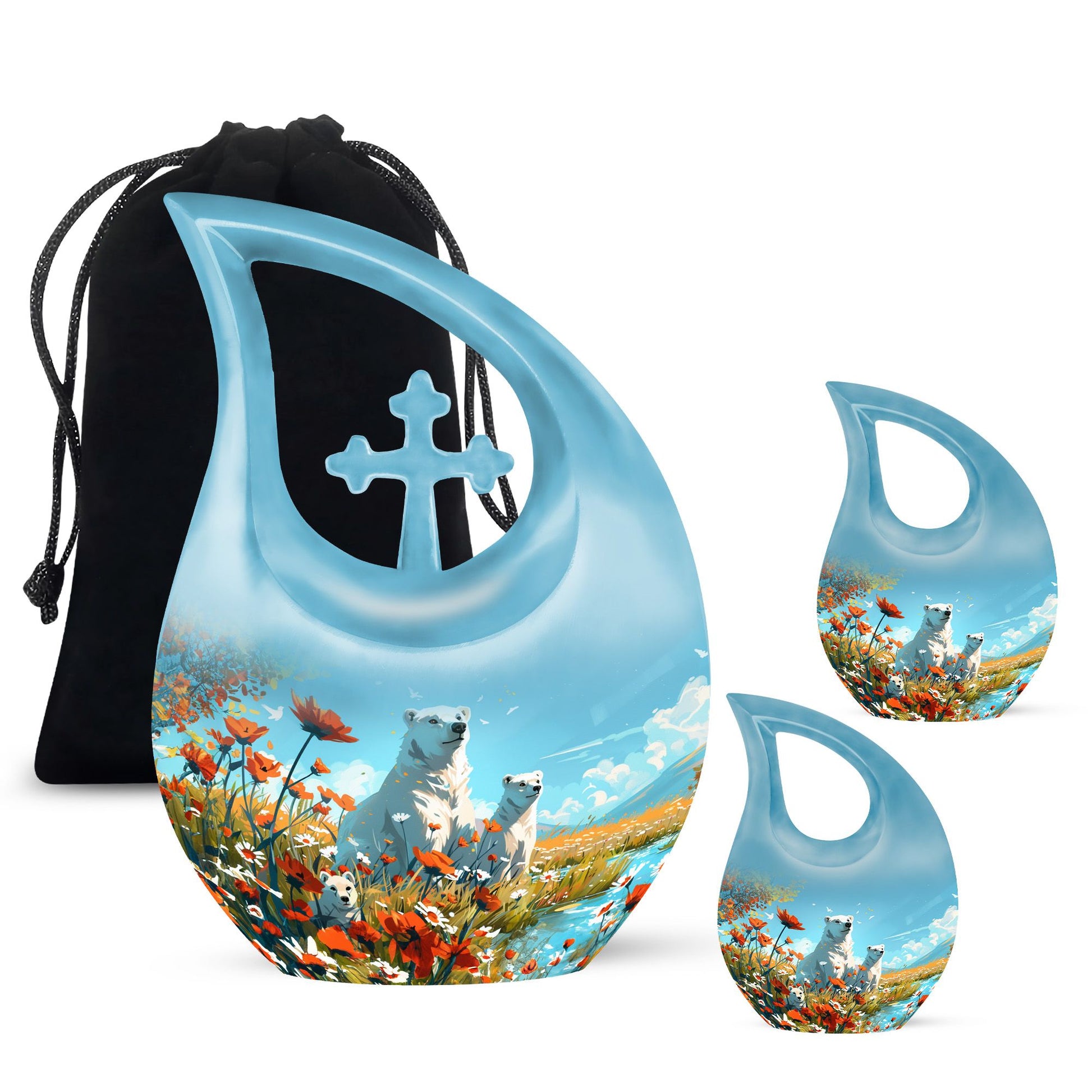 Polar Bear Theme Large Urn With 2 Keepsake Urn