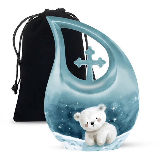 10 Inch Polar Bear Urn with Cross Drop design