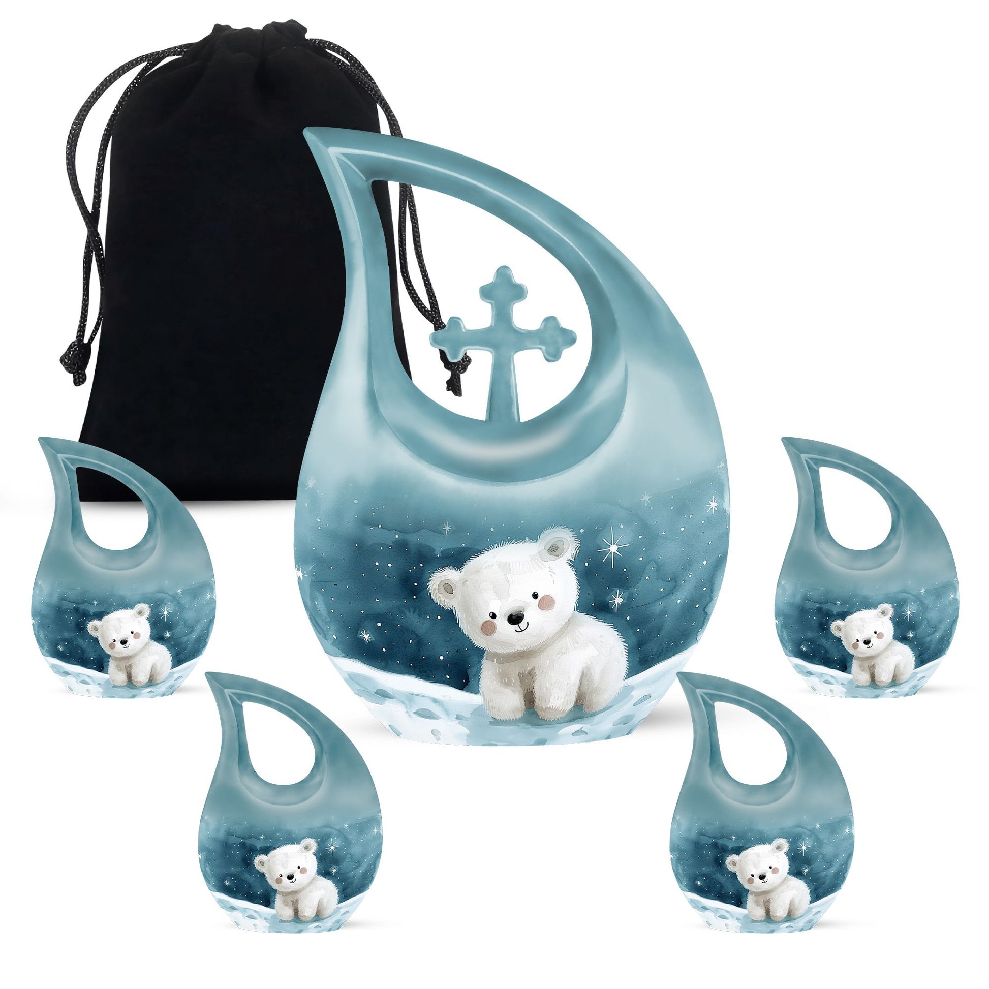 Polar Bear Theme Large Urn With 4 Keepsake Urn