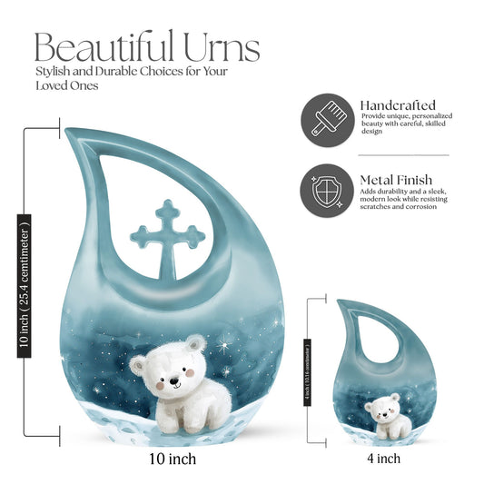 10 Inch Polar Bear Urn with Cross Drop design