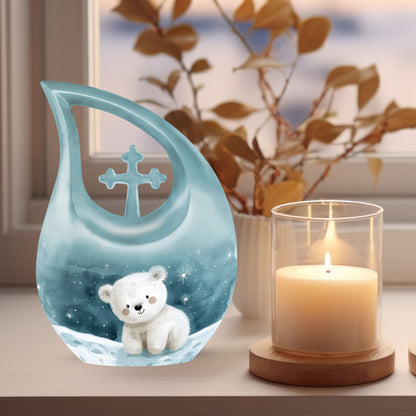10 Inch Polar Bear Urn with Cross Drop design