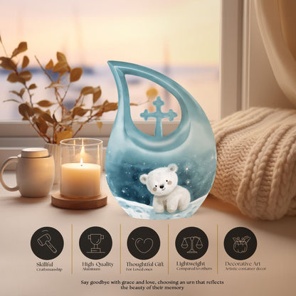 10 Inch Polar Bear Urn with Cross Drop design